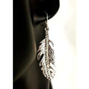 Laura Ashley Women's silver feather clip drop/dangling earrings
